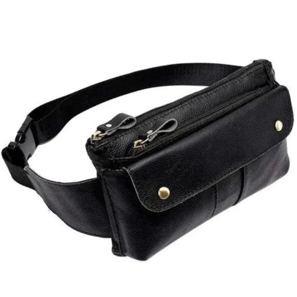 Boutique Other - Genuine Leather Waist Belt Bag for Travel Outdoor Black Fanny Pack for Men